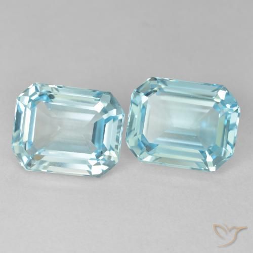 Gemas de Topacio Azul verdoso claro natural de 8.20 ct, Corte Octágono / Esmeralda, VVS-VS