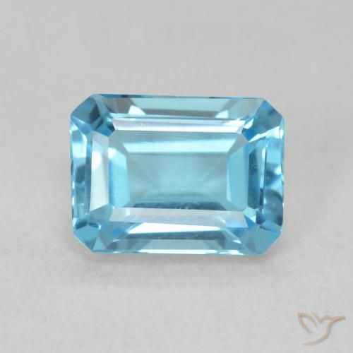 Topacio azul natural de 1,86 ct, corte esmeralda, VVS