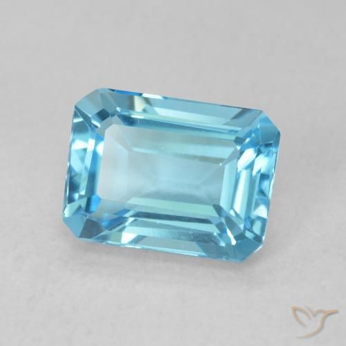 Topacio azul natural de 1,86 ct, corte esmeralda, VVS
