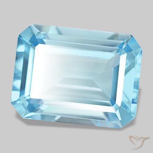 Topacio azul natural de 14,46 ct, corte esmeralda, VVS