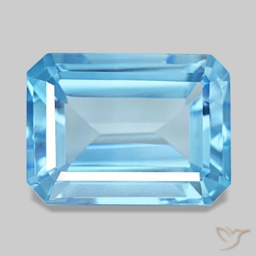 Topacio azul natural de 15,71 ct, corte esmeralda, VVS-VS
