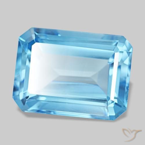 Topacio azul natural de 15,71 ct, corte esmeralda, VVS-VS