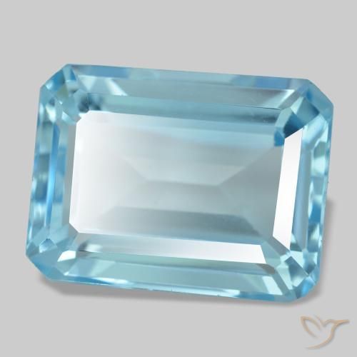 Topacio azul natural de 16,66 ct, corte esmeralda, VVS-VS