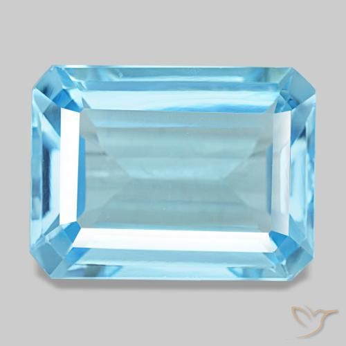 Topacio azul de 14,71 ct, corte esmeralda, VS