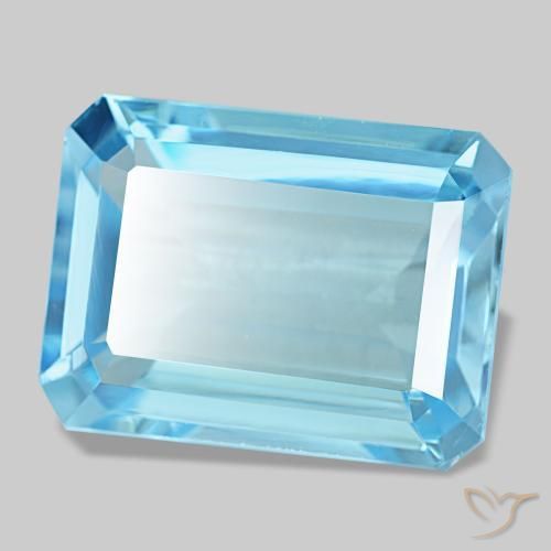 Topacio azul natural de 14,71 ct, corte esmeralda, VS