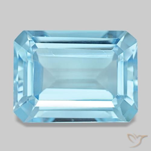 Topacio azul natural de 15,53 ct, corte esmeralda, VS