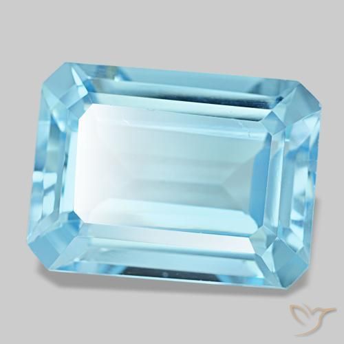 Topacio azul natural de 15,53 ct, corte esmeralda, VS