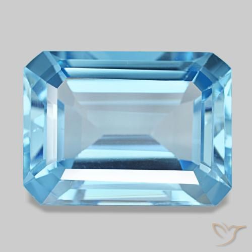 Topacio azul natural de 15,85 ct, corte esmeralda, VS