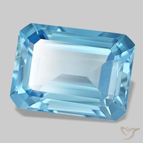 Topacio azul natural de 15,85 ct, corte esmeralda, VS