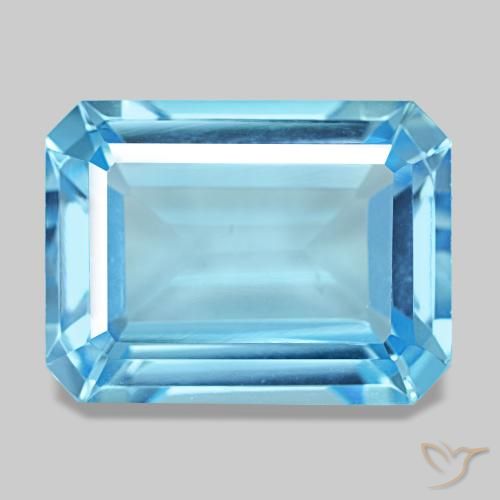 Topacio azul natural de 14,58 ct, corte esmeralda, VS