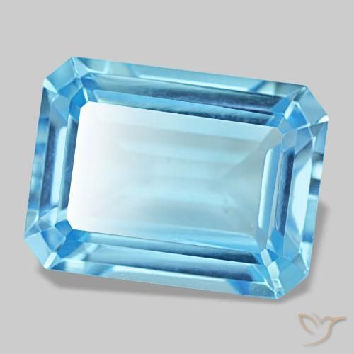 Topacio azul natural de 14,58 ct, corte esmeralda, VS