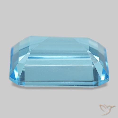 Topacio azul natural de 14,58 ct, corte esmeralda, VS