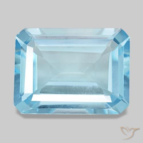 Topacio azul natural de 12,92 ct, corte esmeralda, VS