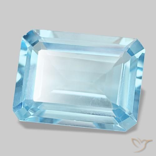 Topacio azul natural de 12,92 ct, corte esmeralda, VS