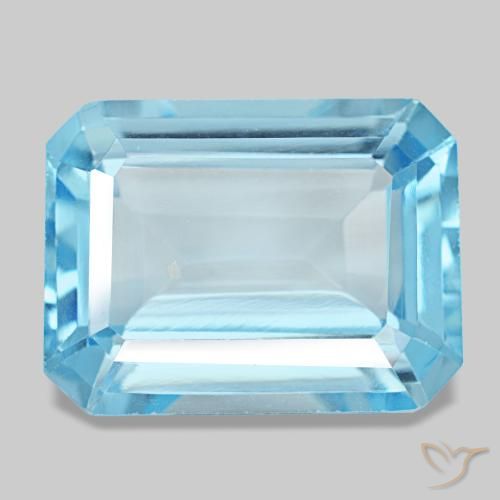 Topacio azul natural de 14,56 ct, corte esmeralda, VS