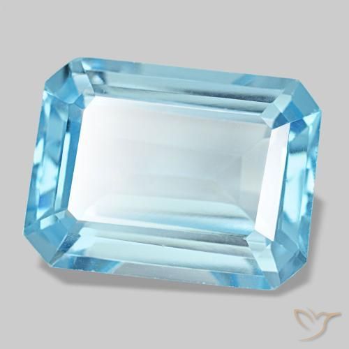Topacio azul natural de 14,56 ct, corte esmeralda, VS