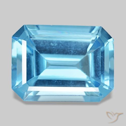 Topacio azul natural de 13,28 ct, corte esmeralda, VS
