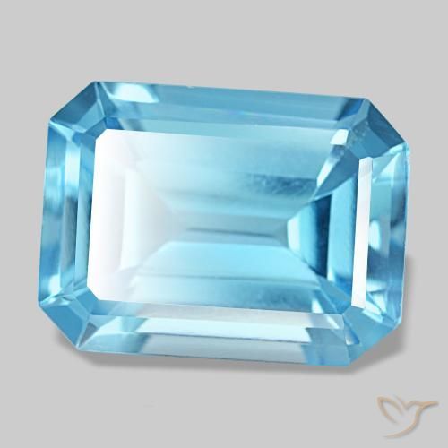 Topacio azul natural de 13,28 ct, corte esmeralda, VS