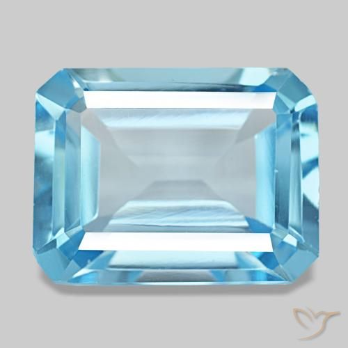 Topacio azul natural de 13,53 ct, corte esmeralda, VS