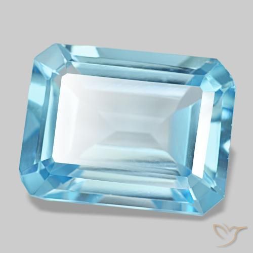 Topacio azul natural de 13,53 ct, corte esmeralda, VS