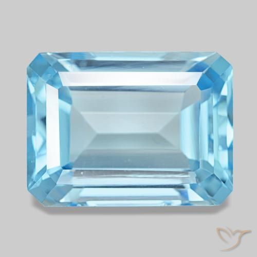 Topacio azul natural de 15,82 ct, corte esmeralda, VVS-VS