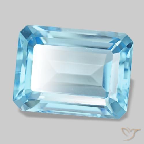 Topacio azul natural de 15,82 ct, corte esmeralda, VVS-VS