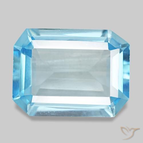 Topacio azul de 12,60 ct, corte esmeralda, VVS