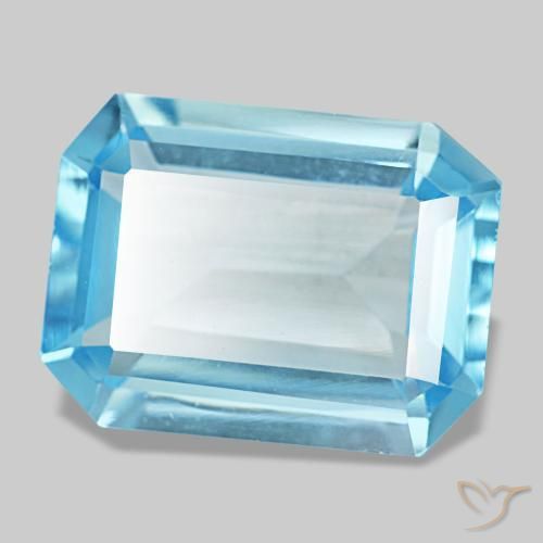 Topacio azul natural de 12,60 ct, corte esmeralda, VVS