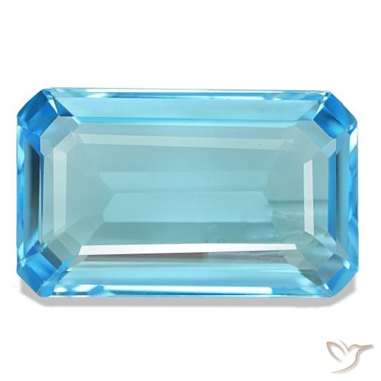 Topacio azul natural de 20,50 ct, corte esmeralda, VS