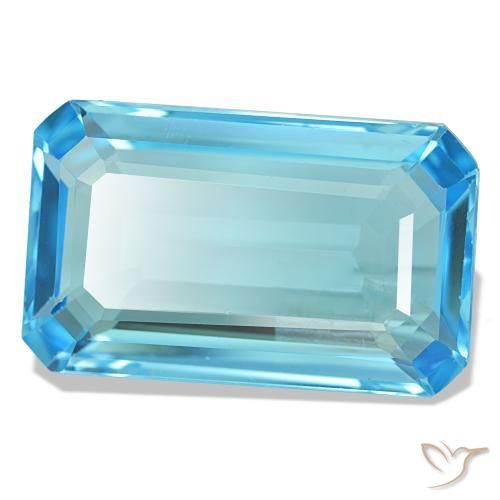 Topacio azul natural de 20,50 ct, corte esmeralda, VS