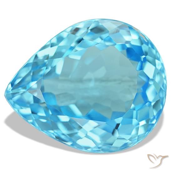 Topacio azul natural de 20,42 ct, en forma de pera, VS