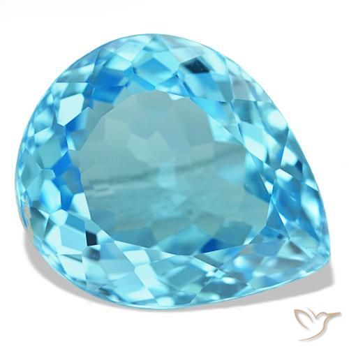 Topacio azul natural de 20,42 ct, en forma de pera, VS