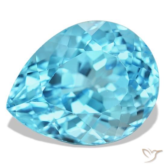 Topacio azul natural de 25,98 ct, en forma de pera, VS