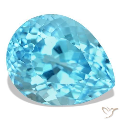 Topacio azul natural de 25,98 ct, en forma de pera, VS