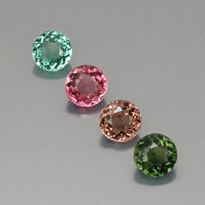 Gemas de turmalina multicolor natural de  ct, corte redondo, VVS