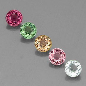 Gemas de turmalina multicolor natural de  ct, corte redondo, VVS