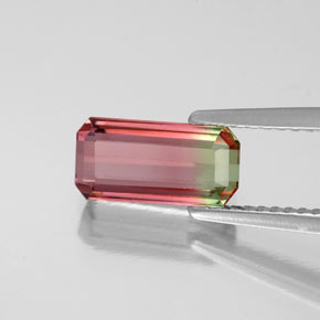 Turmalina multicolor natural de 1,75 ct, corte esmeralda, VS