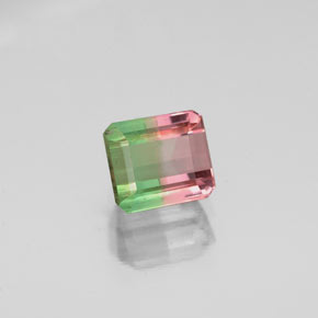 Turmalina bicolor natural de 0,87 ct, corte esmeralda, VS-SI