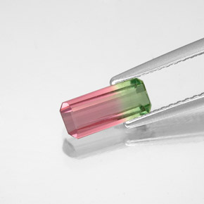 Turmalina bicolor natural de 0,77 ct, corte esmeralda, VS-SI