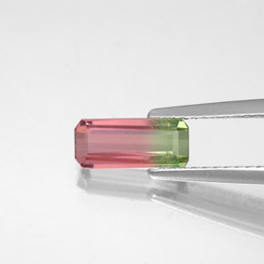 Turmalina bicolor natural de 0,77 ct, corte esmeralda, VS-SI