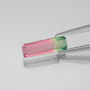 Turmalina bicolor natural de 0,74 ct, corte esmeralda, VS-SI