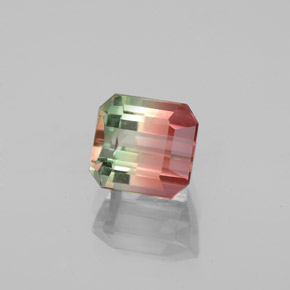 Turmalina bicolor natural de 1,50 ct, corte esmeralda, VS