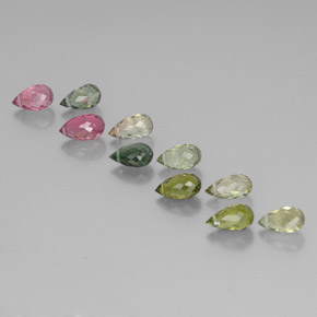 Gemas de turmalina multicolor natural de 7,04 ct, briolette, VS-SI