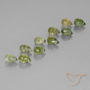 Gemas de Turmalina Verde amarillento claro natural de 4.57 ct, Corte Briolette, VS-SI