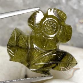 Turmalina Verde terroso cálido natural de 10.85 ct, Corte Flor, Translúcido