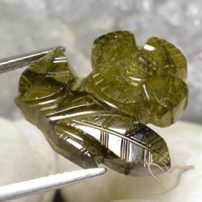 Turmalina Verde terroso cálido natural de 10.85 ct, Corte Flor, Translúcido