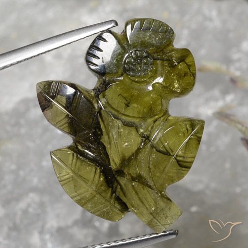 13.81ct Natural Verde cálido turmalina, Corte Flor, Translúcido