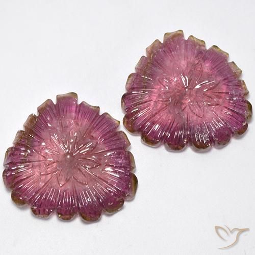 Gemas de Turmalina Bicolor natural de 77.16 ct, Corte Flor, Transparente