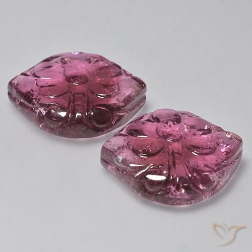 Gemas de Turmalina Púrpura rojizo natural de 24.38 ct, Corte Flor, Transparente