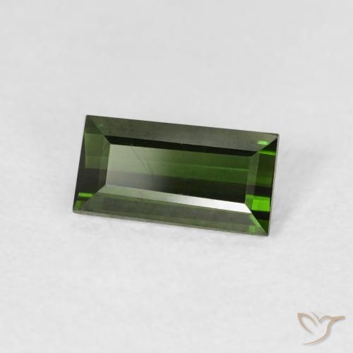 Turmalina Verde oscuro natural de 0.90 ct, Corte Baguette, VVS-VS